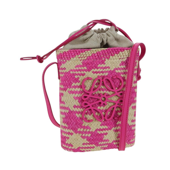 LOEWE Anagram Shoulder Bag Raffia Pink Auth 178517SAM