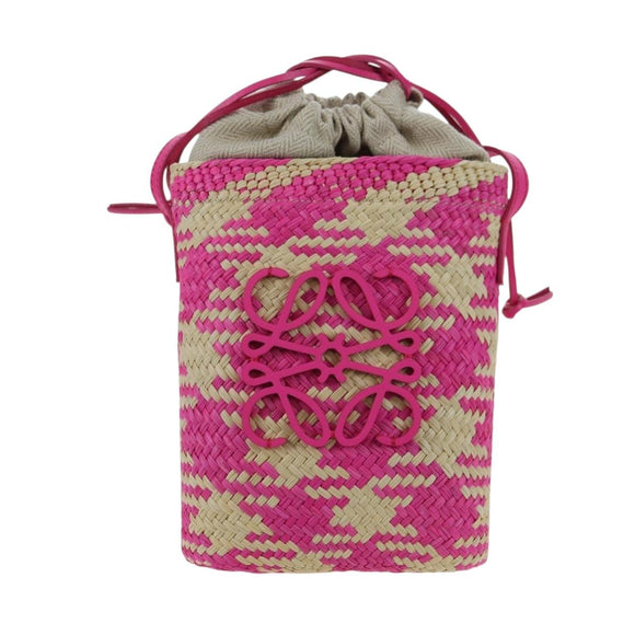 LOEWE Anagram Shoulder Bag Raffia Pink Auth 178517SAM