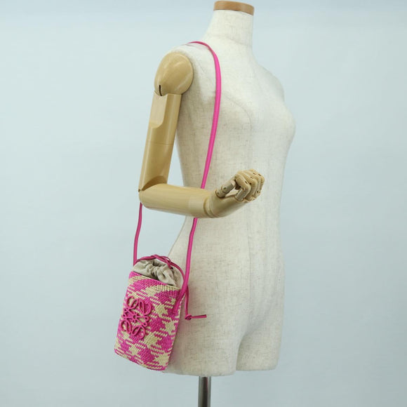 LOEWE Anagram Shoulder Bag Raffia Pink Auth 178517SAM