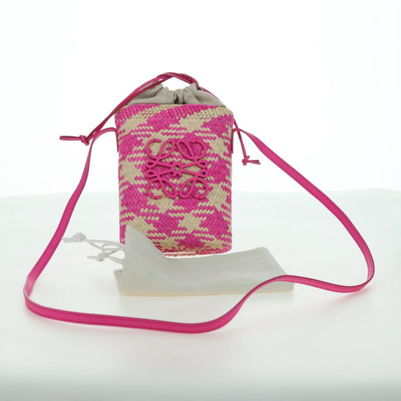 LOEWE Anagram Shoulder Bag Raffia Pink Auth 178517SAM
