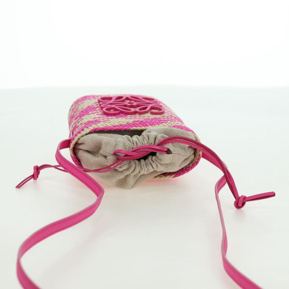 LOEWE Anagram Shoulder Bag Raffia Pink Auth 178517SAM