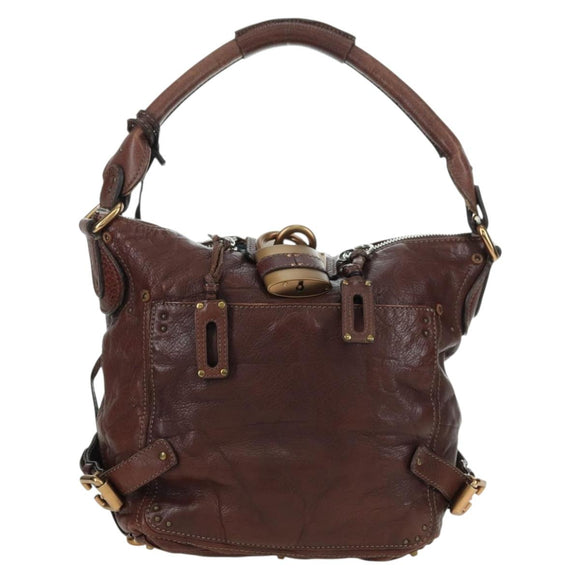 Chloe Paddington Shoulder Bag Leather Brown Gold Silver Auth 178518V