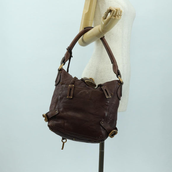 Chloe Paddington Shoulder Bag Leather Brown Gold Silver Auth 178518V