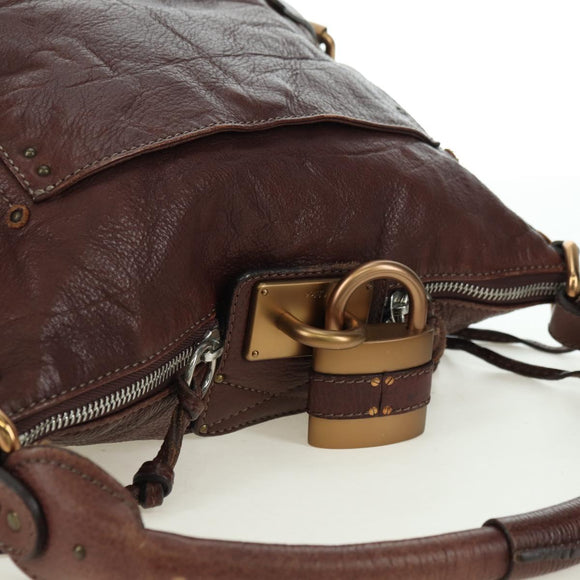 Chloe Paddington Shoulder Bag Leather Brown Gold Silver Auth 178518V
