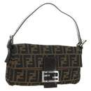 FENDI Zucca Canvas Mamma Baguette Shoulder Bag Black Brown Auth 178519SAV-1