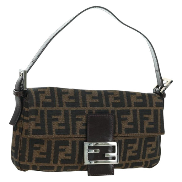 FENDI Zucca Canvas Mamma Baguette Shoulder Bag Black Brown Auth 178519SAV