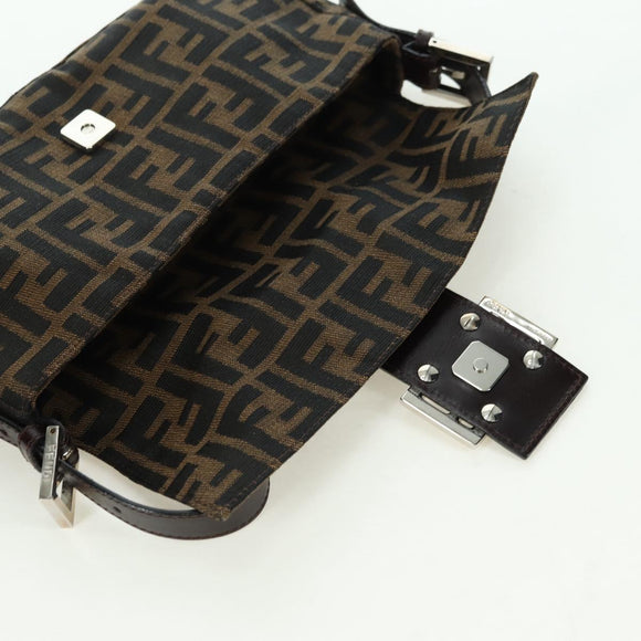 FENDI Zucca Canvas Mamma Baguette Shoulder Bag Black Brown Auth 178519SAV