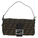 FENDI Zucca Canvas Mamma Baguette Shoulder Bag Black Brown Auth 178519SAV-13