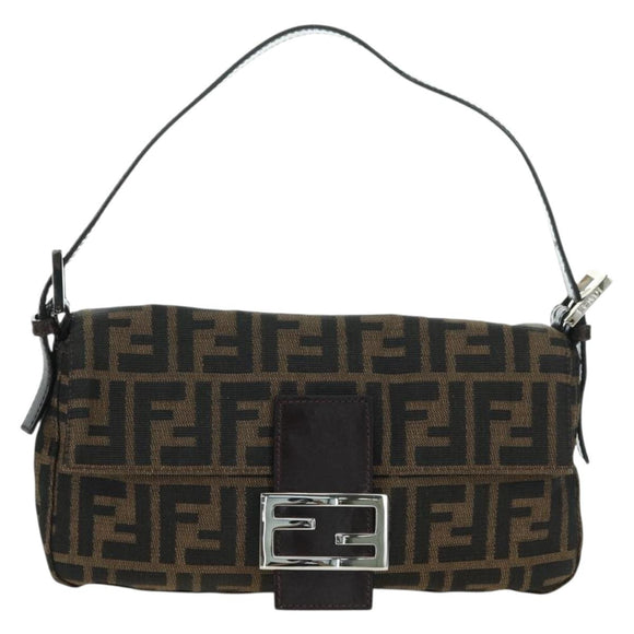FENDI Zucca Canvas Mamma Baguette Shoulder Bag Black Brown Auth 178519SAV
