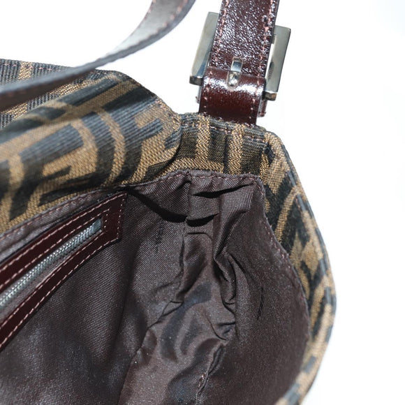FENDI Zucca Canvas Mamma Baguette Shoulder Bag Black Brown Auth 178519SAV