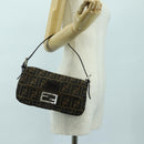 FENDI Zucca Canvas Mamma Baguette Shoulder Bag Black Brown Auth 178519SAV-25