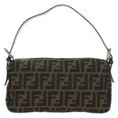 FENDI Zucca Canvas Mamma Baguette Shoulder Bag Black Brown Auth 178519SAV-2
