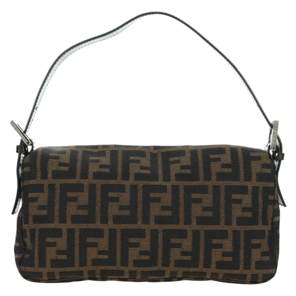 FENDI Zucca Canvas Mamma Baguette Shoulder Bag Black Brown Auth 178519SAV