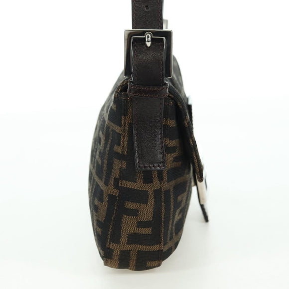 FENDI Zucca Canvas Mamma Baguette Shoulder Bag Black Brown Auth 178519SAV