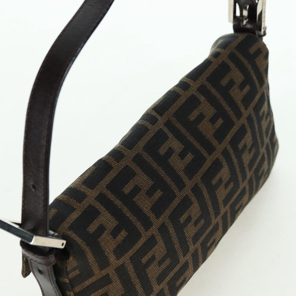 FENDI Zucca Canvas Mamma Baguette Shoulder Bag Black Brown Auth 178519SAV