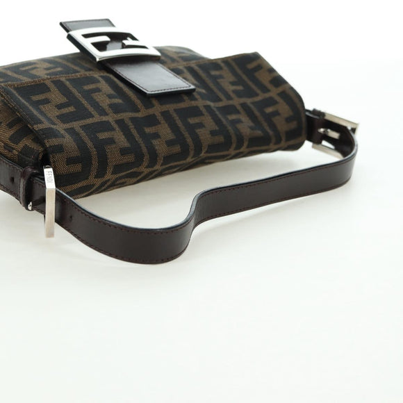 FENDI Zucca Canvas Mamma Baguette Shoulder Bag Black Brown Auth 178519SAV
