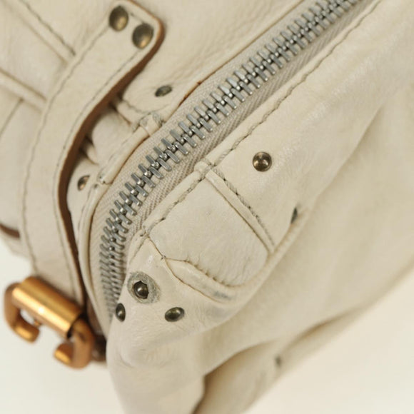 Chloe Paddington Hand Bag Leather White Silver Auth 178520V