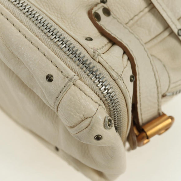 Chloe Paddington Hand Bag Leather White Silver Auth 178520V