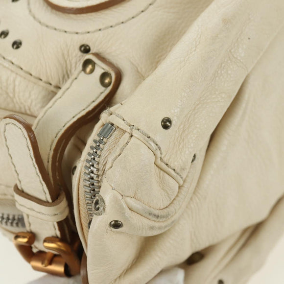 Chloe Paddington Hand Bag Leather White Silver Auth 178520V