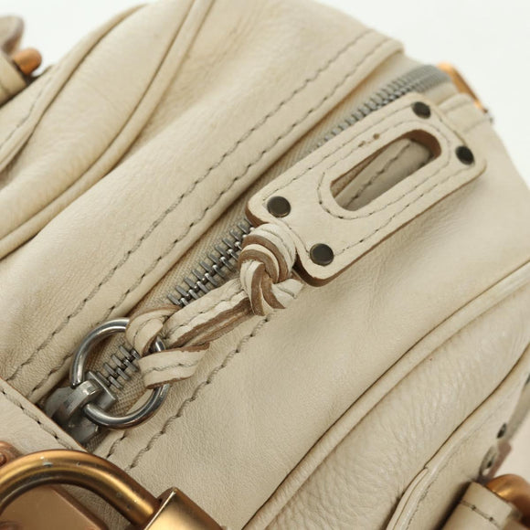 Chloe Paddington Hand Bag Leather White Silver Auth 178520V