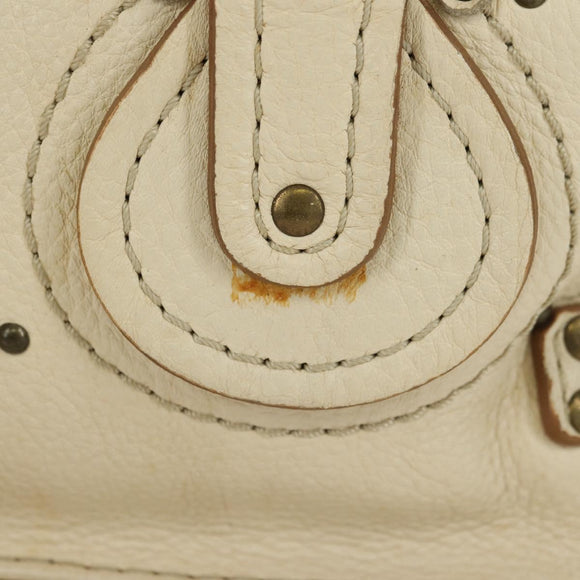 Chloe Paddington Hand Bag Leather White Silver Auth 178520V