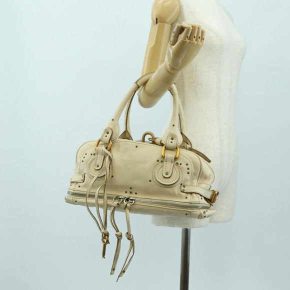 Chloe Paddington Hand Bag Leather White Silver Auth 178520V