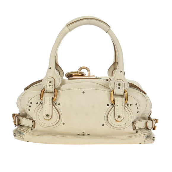 Chloe Paddington Hand Bag Leather White Silver Auth 178520V