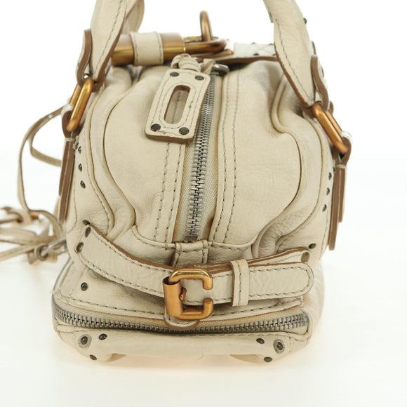 Chloe Paddington Hand Bag Leather White Silver Auth 178520V