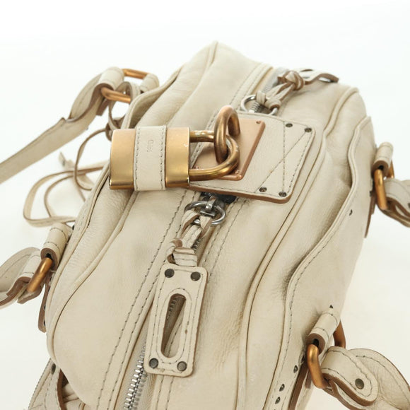 Chloe Paddington Hand Bag Leather White Silver Auth 178520V