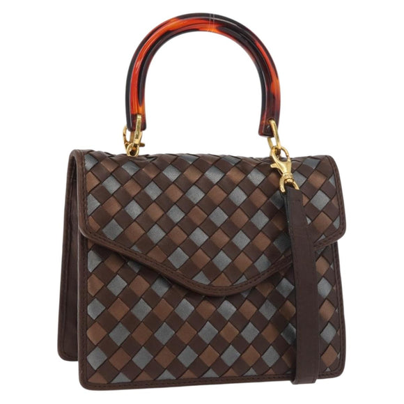 BOTTEGA VENETA INTRECCIATO Hand Bag Leather 2way Brown Gold Auth 178526A