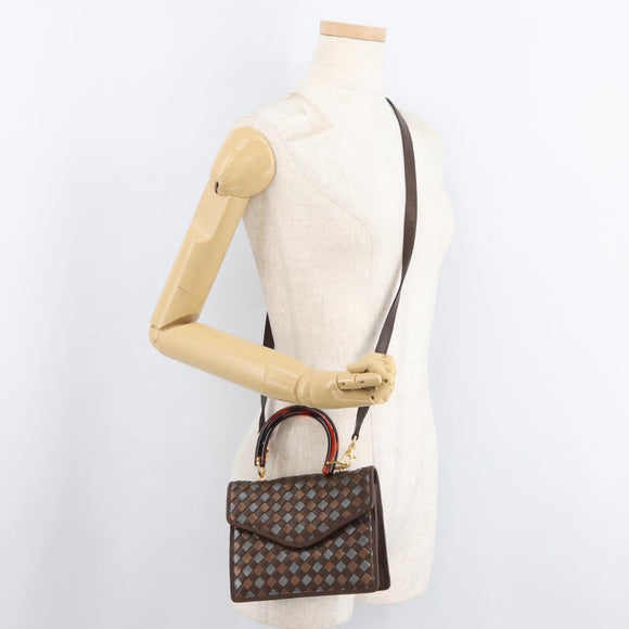 BOTTEGA VENETA INTRECCIATO Hand Bag Leather 2way Brown Gold Auth 178526A