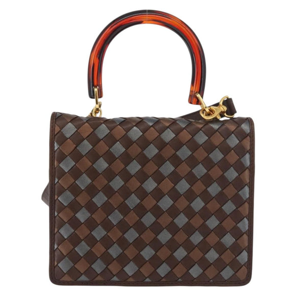 BOTTEGA VENETA INTRECCIATO Hand Bag Leather 2way Brown Gold Auth 178526A