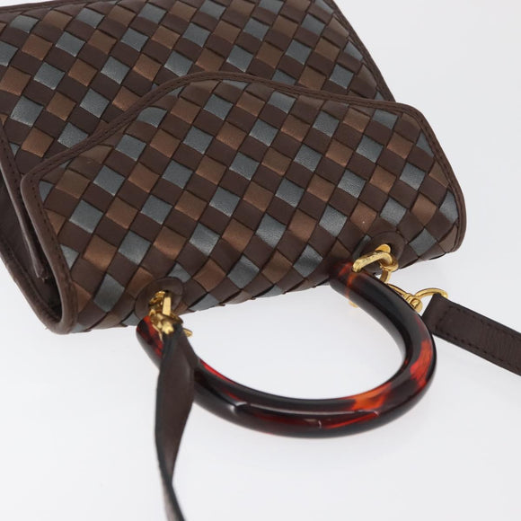BOTTEGA VENETA INTRECCIATO Hand Bag Leather 2way Brown Gold Auth 178526A