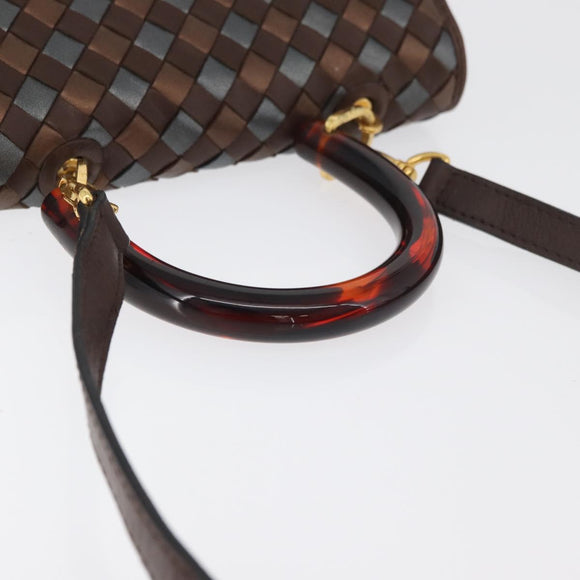 BOTTEGA VENETA INTRECCIATO Hand Bag Leather 2way Brown Gold Auth 178526A