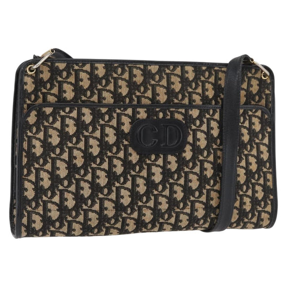 Christian Dior Trotter Canvas Shoulder Bag Navy Gold Auth 178534