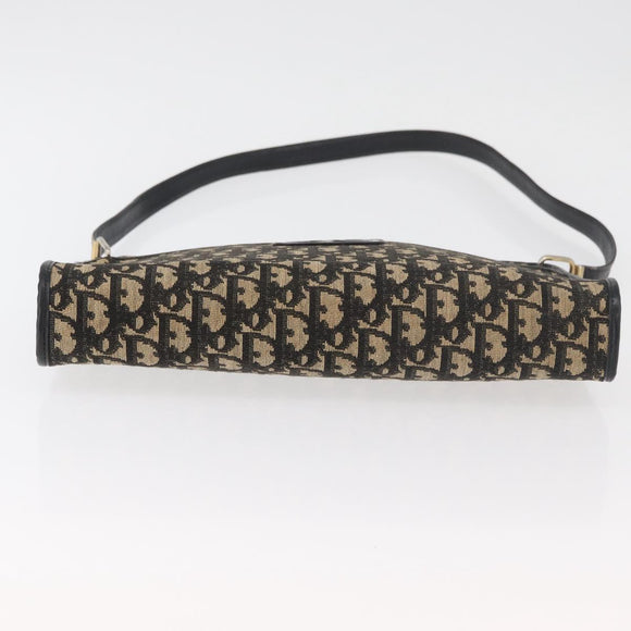 Christian Dior Trotter Canvas Shoulder Bag Navy Gold Auth 178534