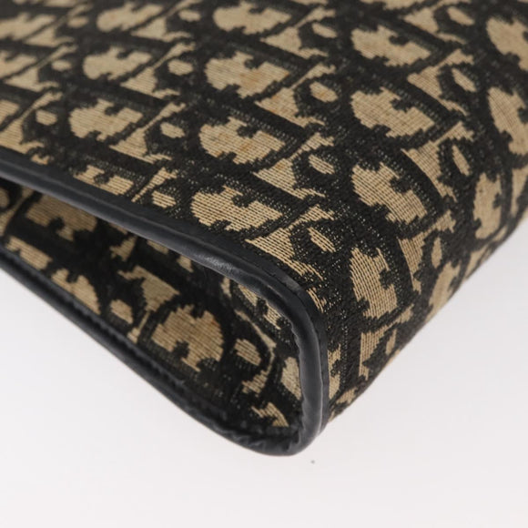 Christian Dior Trotter Canvas Shoulder Bag Navy Gold Auth 178534