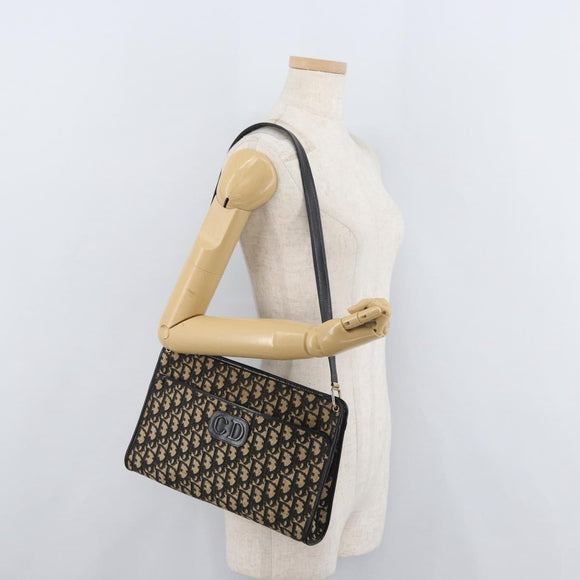 Christian Dior Trotter Canvas Shoulder Bag Navy Gold Auth 178534