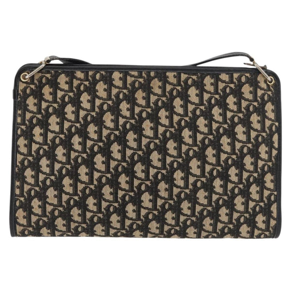 Christian Dior Trotter Canvas Shoulder Bag Navy Gold Auth 178534