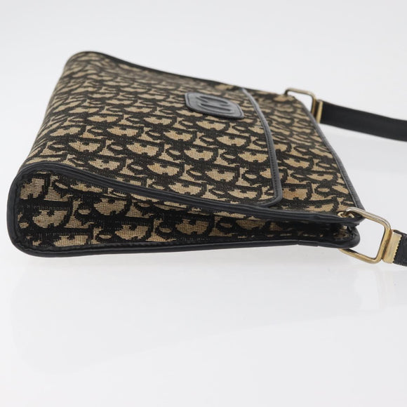 Christian Dior Trotter Canvas Shoulder Bag Navy Gold Auth 178534