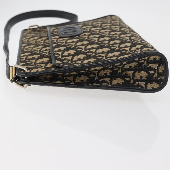 Christian Dior Trotter Canvas Shoulder Bag Navy Gold Auth 178534