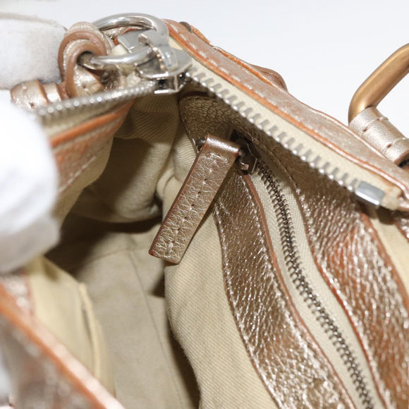 Chloe Paddington Hand Bag Leather Gold Silver Auth 178535A
