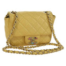 CHANEL Mini Matelasse 16 Chain Bag Lamb Skin Yellow Gold CC Auth 178543SAV-1