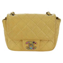 CHANEL Mini Matelasse 16 Chain Bag Lamb Skin Yellow Gold CC Auth 178543SAV-13