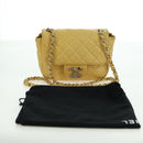 CHANEL Mini Matelasse 16 Chain Bag Lamb Skin Yellow Gold CC Auth 178543SAV-12