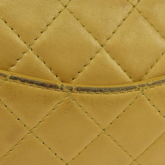 CHANEL Mini Matelasse 16 Chain Bag Lamb Skin Yellow Gold CC Auth 178543SAV