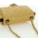 CHANEL Mini Matelasse 16 Chain Bag Lamb Skin Yellow Gold CC Auth 178543SAV-14