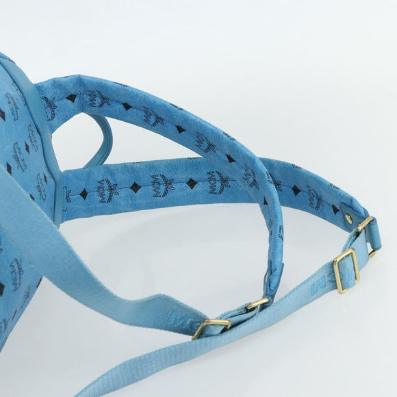 MCM Vicetos Logogram Backpack PVC Light Blue Gold Auth 178560