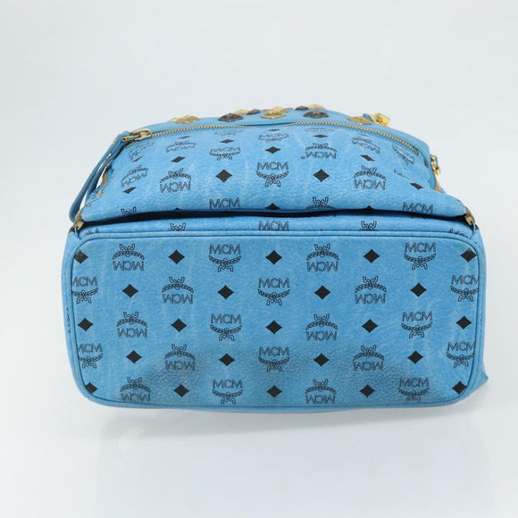 MCM Vicetos Logogram Backpack PVC Light Blue Gold Auth 178560
