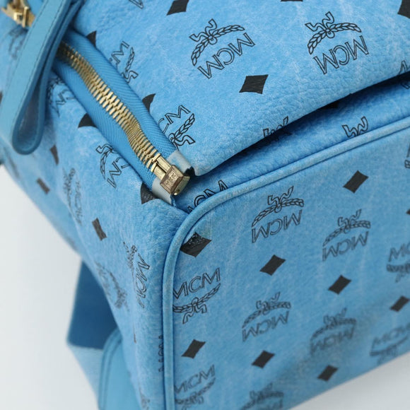 MCM Vicetos Logogram Backpack PVC Light Blue Gold Auth 178560